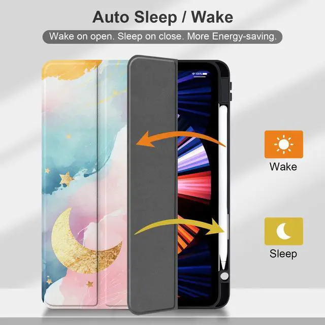 Alt view image 4 of 5 - Batianda Case for 11-inch iPad Air 2024 M2/ iPad Air 5th/4th 10.9 inch [Built-in Pencil Holder] Shockproof Cover with Clear Transparent Back Shell TPU Bumper Auto Sleep/Wake, Watercolor