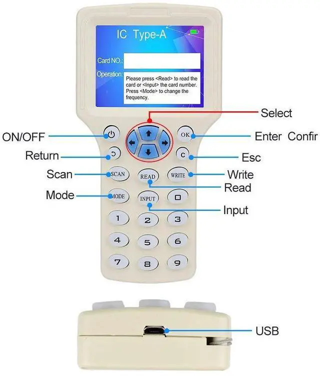Alt view image 3 of 5 - LEXI ID IC HID Card Copier, NFC Reader, 125KHz 13.56MHz 10 Frequency RFID Access Writer/Reader/Duplicator, Key fob Cards Programmer, UID Decoder with USB