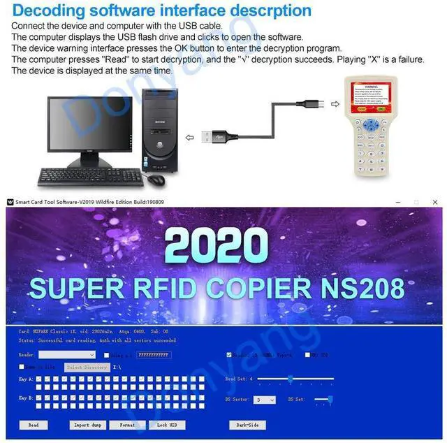 Alt view image 5 of 5 - LEXI ID IC HID Card Copier, NFC Reader, 125KHz 13.56MHz 10 Frequency RFID Access Writer/Reader/Duplicator, Key fob Cards Programmer, UID Decoder with USB