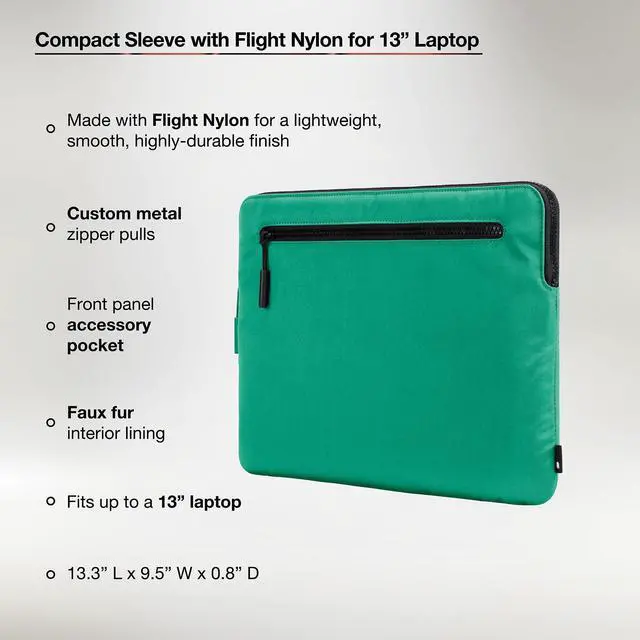 Alt view image 2 of 5 - Incase Compact Laptop Sleeve with Flight Nylon - 13-inch MacBook/Laptop & iPad/Tablet Sleeve - Faux Fur Lining, Lightweight, Durable, Weather Resistant, Slip Pocket for Accessories - Ocean Jade