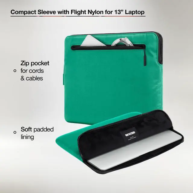 Alt view image 5 of 5 - Incase Compact Laptop Sleeve with Flight Nylon - 13-inch MacBook/Laptop & iPad/Tablet Sleeve - Faux Fur Lining, Lightweight, Durable, Weather Resistant, Slip Pocket for Accessories - Ocean Jade