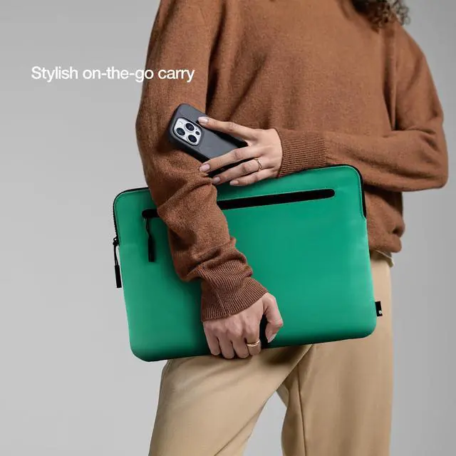 Alt view image 3 of 5 - Incase Compact Laptop Sleeve with Flight Nylon - 13-inch MacBook/Laptop & iPad/Tablet Sleeve - Faux Fur Lining, Lightweight, Durable, Weather Resistant, Slip Pocket for Accessories - Ocean Jade