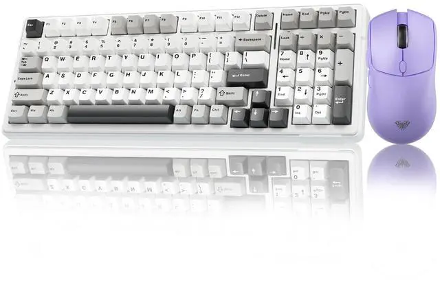 Main image of AULA Wireless Keyboard and Mouse Combo, F99 Wireless Mechanical Keyboards Hot Swappable Custom Keyboard+SC580X Wireless Gaming Mouse Light Purple