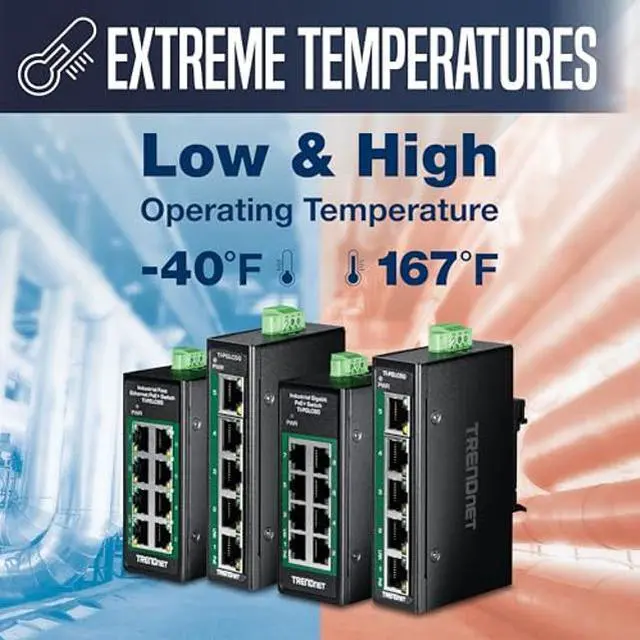 Alt view image 2 of 5 - TRENDnet 8-Port Industrial Fast Ethernet PoE+ DIN-Rail Mini Switch, TI-PELC80, NDAA + TAA Compliant, 8 x 10/100Mbps PoE+ Ports, 200W PoE+ Power Budget, 1.6Gbps Switching Capacity
