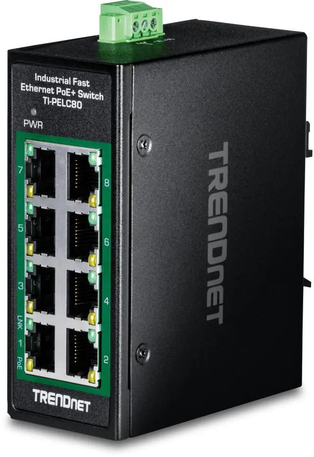 Main image of TRENDnet 8-Port Industrial Fast Ethernet PoE+ DIN-Rail Mini Switch, TI-PELC80, NDAA + TAA Compliant, 8 x 10/100Mbps PoE+ Ports, 200W PoE+ Power Budget, 1.6Gbps Switching Capacity