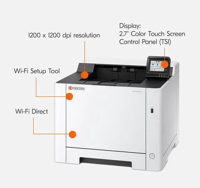 Alt view image 2 of 5 - KYOCERA ECOSYS PA2600cwx Color Laser Printer, 27 ppm, 1200 dpi, Wi-Fi Direct, 1GB Memory, 2.7 inch Color Touch Screen Control Panel