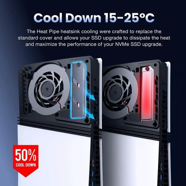 Alt view image 4 of 5 - GRAUGEAR PS5 Pro/PS5 Slim M.2 SSD Heatsink with Heatpipe, Integrated Copper Heatpipe and Aluminum Fins for High-Efficiency Cooling, Compatible with NVMe SSD Upgrade for PlayStation 5