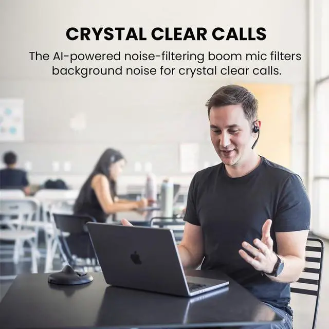 Alt view image 2 of 5 - Avantalk Lingo N21 - Open-Ear Wireless Headset with Noise-Filtering Boom Mic & Charging Dock, Bluetooth 5.3 Headphones for PC, Computer & Phones, 15hrs Play Time, Lightweight & Comfortable