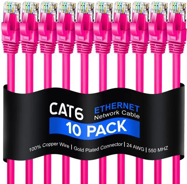 Main image of Maximm Cat 6 Ethernet Cable 6 Ft, 100% Pure Copper, (10 Pack) LAN Cable, Patch Cable and Network Cable - UTP (Pink) 6 Feet