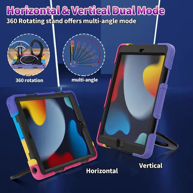 Alt view image 2 of 5 - ROISKIN for iPad 10.2 Case 9th 8th 7th Generation with Screen Protector,360 Rotating Kickstand Shoulder Strap Hand Grip Pencil Holder Kids Case for iPad 10.2 inch Case for Girls