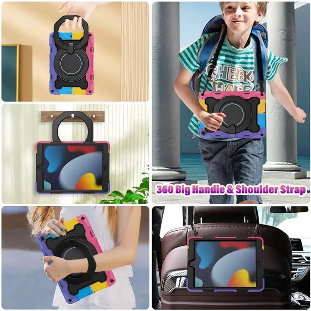 Alt view image 3 of 5 - ROISKIN for iPad 10.2 Case 9th 8th 7th Generation with Screen Protector,360 Rotating Kickstand Shoulder Strap Hand Grip Pencil Holder Kids Case for iPad 10.2 inch Case for Girls