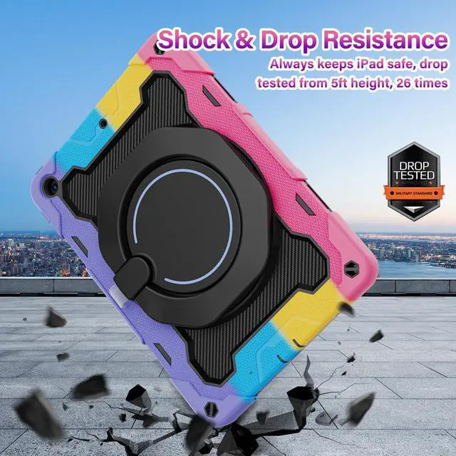 Alt view image 4 of 5 - ROISKIN for iPad 10.2 Case 9th 8th 7th Generation with Screen Protector,360 Rotating Kickstand Shoulder Strap Hand Grip Pencil Holder Kids Case for iPad 10.2 inch Case for Girls