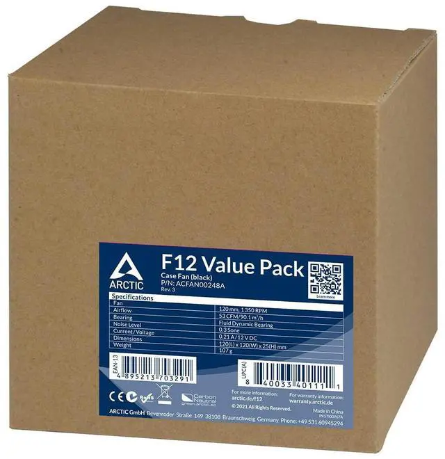 Alt view image 5 of 5 - ARCTIC F12 (5 Pack) - 120 mm Standard Case Fan, Value Pack, Low Noise, Very Quiet Motor, Computer, Fan Speed: 1350 RPM - Black