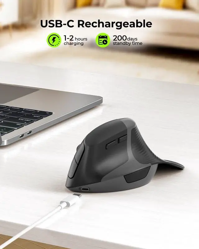 Alt view image 3 of 5 - seenda Ergonomic Mouse Rechargeable, 2.4G USB & Type C Vertical Wireless Ergo Mouse with Instant Desktop Return Key, Quiet Click, Palm Rest, Anti-Slip Optical Mice for Mac OS, Windows PC Laptops