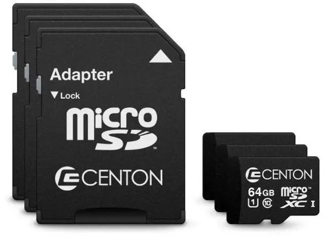 Main image of Centon Electronics Micro SD Card, UHS-I / A1 / V10 / U1 / Class 10 Flash Memory Card for Phones, Tablets, Cameras, and More, 64GB, 3 Pack Bulk