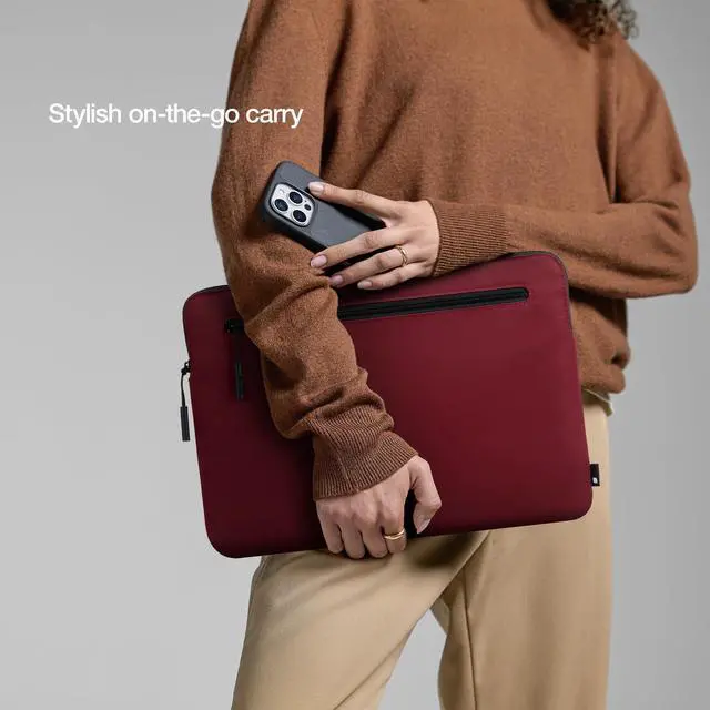 Alt view image 3 of 5 - Incase Compact Laptop Sleeve with Flight Nylon - 14-inch MacBook/Laptop & iPad/Tablet Sleeve - Faux Fur Lining, Lightweight, Durable, Weather Resistant, Slip Pocket for Accessories - Cosmic Red