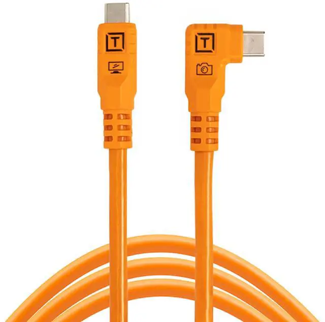 Main image of Tether Tools TetherPro Optima 10G USB Exclusive Data Transfer, 6 (1.8M) Straight to Right Angle Cable - Orange | Not Compatible with Fuji GFX Models