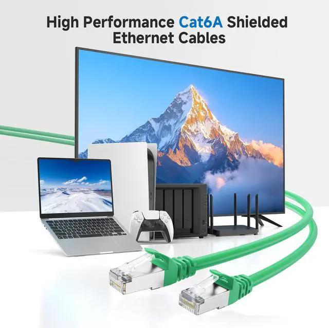 Alt view image 2 of 5 - Cable Matters 10Gbps Snagless Long Shielded Cat 6A Ethernet Cable - 100ft, Cat 6A Cable, Cat6A Cord, Ethernet Cord, Green