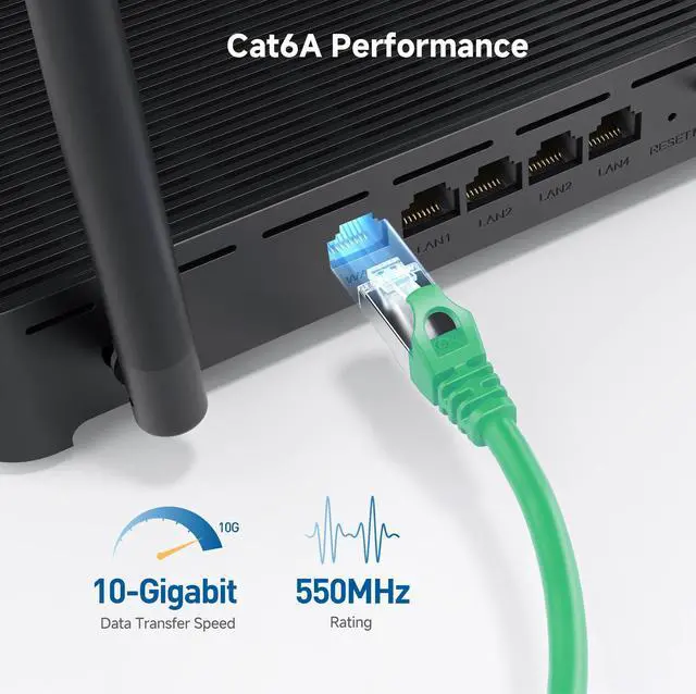 Alt view image 4 of 5 - Cable Matters 10Gbps Snagless Long Shielded Cat 6A Ethernet Cable - 100ft, Cat 6A Cable, Cat6A Cord, Ethernet Cord, Green