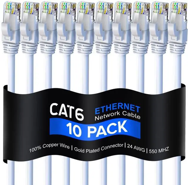 Main image of Maximm Cat 6 Ethernet Cable 3 Ft, 100% Pure Copper, Cat6 Cable (10 Pack) LAN Cable, Internet Cable, Patch Cable and Network Cable - UTP (White) 3 Feet