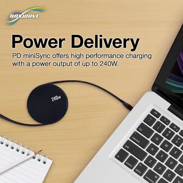 Alt view image 4 of 5 - BoxWave Cable Compatible with HP Elite Dragonfly - PD miniSync (240W), Retractable PD 240W Portable USB Type-C Cable - Jet Black