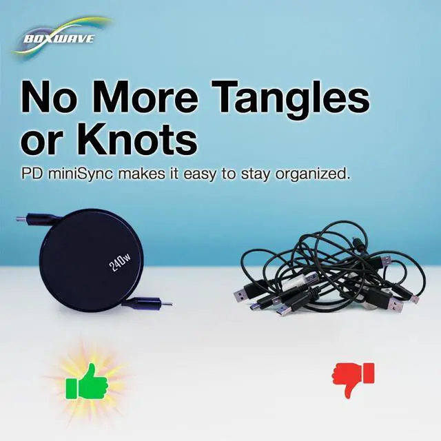 Alt view image 3 of 5 - BoxWave Cable Compatible with HP Elite Dragonfly - PD miniSync (240W), Retractable PD 240W Portable USB Type-C Cable - Jet Black