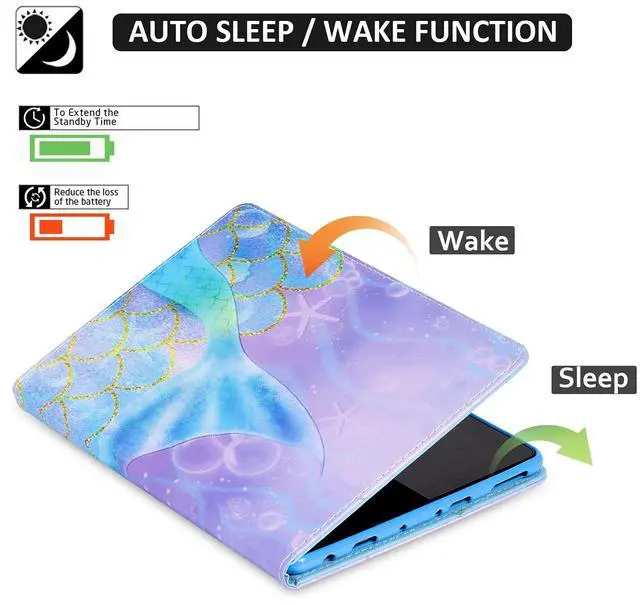 Alt view image 3 of 5 - Dteck Case for All-New Fire HD 10 & HD 10 Plus Tablet (2021 Release, 11th Generation) - Slim Multi-Angle Folio Stand Premium PU Leather Protective Smart Cover with Auto Wake Sleep, Beautiful Mermaid