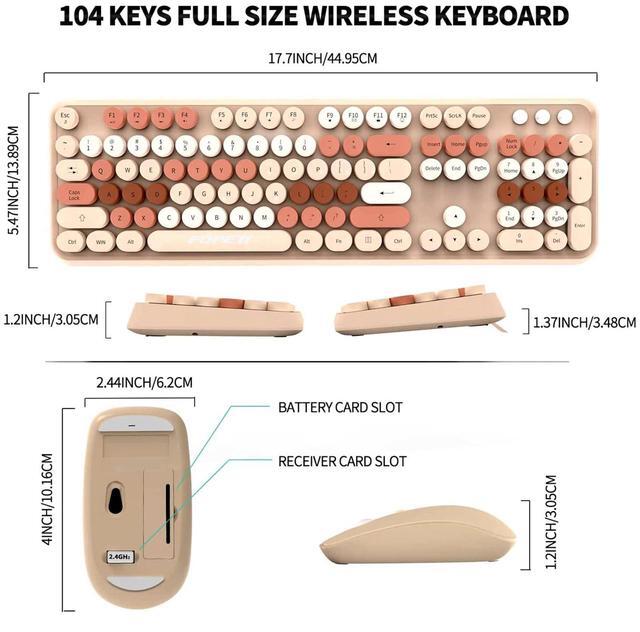 Alt view image 2 of 5 - FD Wireless Keyboard and Mouse | Cute Colorful Keyboard and Mouse with 2.4GHz Cordless Retro Typewriter Keyboard | Auto-Sleep | USB Receiver for Windows PC/Laptop - Creamy Colorful