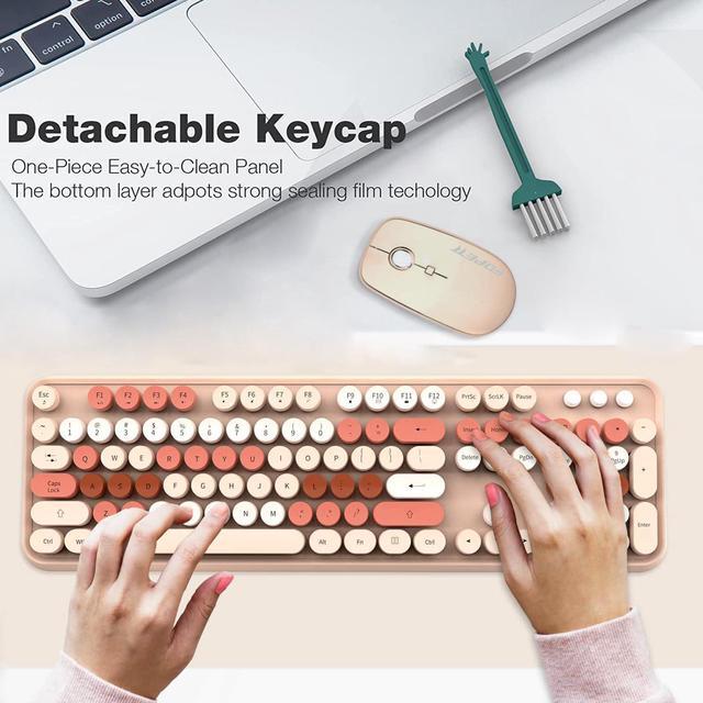 Alt view image 4 of 5 - FD Wireless Keyboard and Mouse | Cute Colorful Keyboard and Mouse with 2.4GHz Cordless Retro Typewriter Keyboard | Auto-Sleep | USB Receiver for Windows PC/Laptop - Creamy Colorful