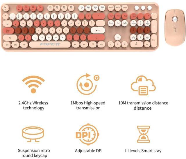 Alt view image 5 of 5 - FD Wireless Keyboard and Mouse | Cute Colorful Keyboard and Mouse with 2.4GHz Cordless Retro Typewriter Keyboard | Auto-Sleep | USB Receiver for Windows PC/Laptop - Creamy Colorful