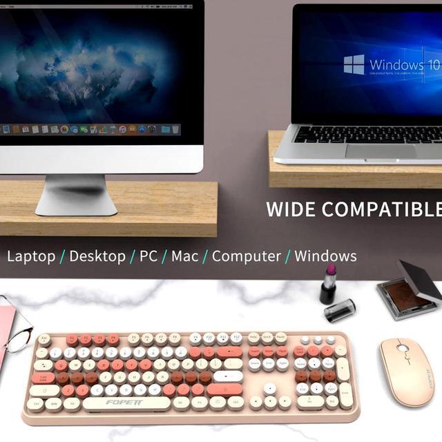 Alt view image 3 of 5 - FD Wireless Keyboard and Mouse | Cute Colorful Keyboard and Mouse with 2.4GHz Cordless Retro Typewriter Keyboard | Auto-Sleep | USB Receiver for Windows PC/Laptop - Creamy Colorful