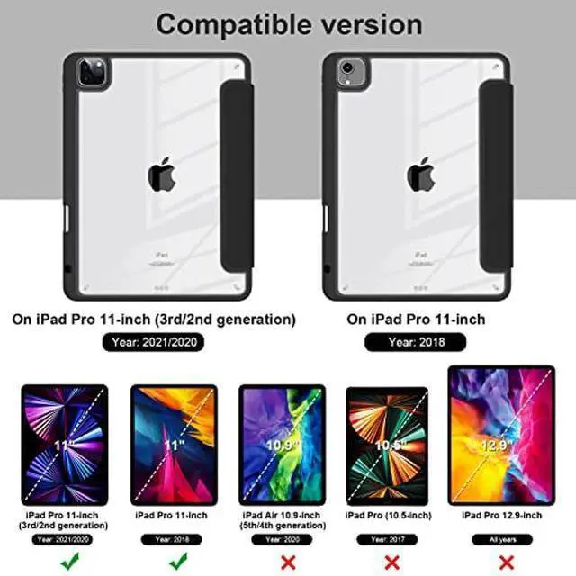 Alt view image 2 of 5 - Batianda Hybrid Case for iPad Pro 11-inch 2022 4th M2 2021 (3rd Generation) / iPad Pro 11" 2nd Gen 2020 [Built-in Pencil Holder] Shockproof Cover with Clear Back Shell TPU Bumper,Auto Sleep/Wake,Cat