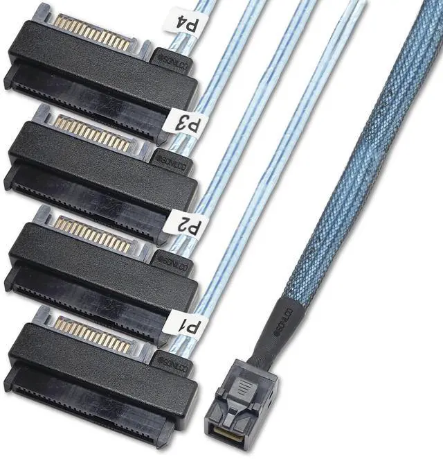 Main image of Sonilco Storage Configurations Cable Mini SAS HDD SFF-8643 to 4 SFF-8482 with 15-pin Power Port Cord (2 Cables, 0.5 Meter / 1.6 Feet)