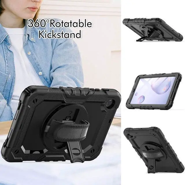 Alt view image 3 of 5 - navor Compatible with Galaxy Tab A 8.4" (2020), Built in Screen Protector, Shockproof Heavy Duty Protective Rugged Cover with Shoulder Strap, Hand Strap, Pencil Holder [Black]