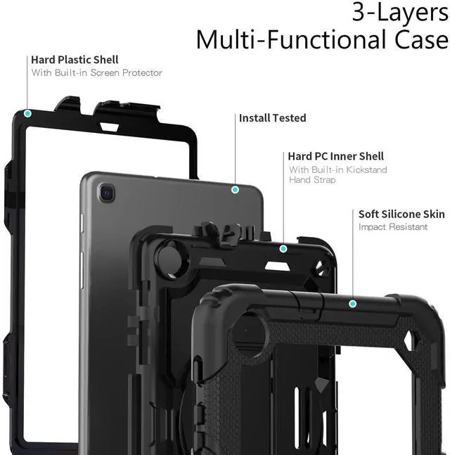 Alt view image 2 of 5 - navor Compatible with Galaxy Tab A 8.4" (2020), Built in Screen Protector, Shockproof Heavy Duty Protective Rugged Cover with Shoulder Strap, Hand Strap, Pencil Holder [Black]