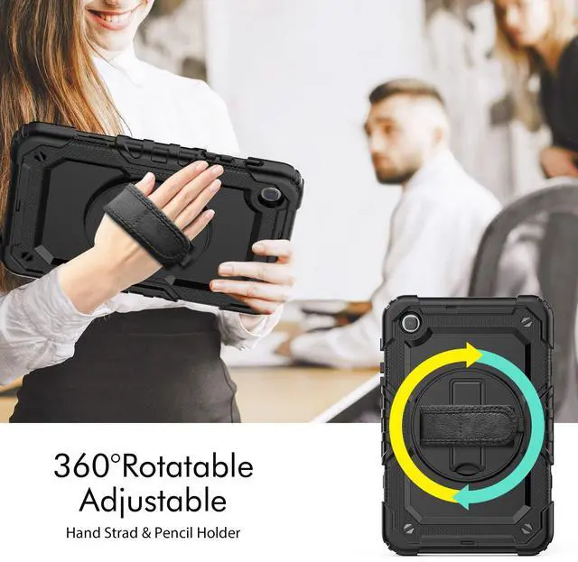 Alt view image 4 of 5 - navor Compatible with Galaxy Tab A 8.4" (2020), Built in Screen Protector, Shockproof Heavy Duty Protective Rugged Cover with Shoulder Strap, Hand Strap, Pencil Holder [Black]