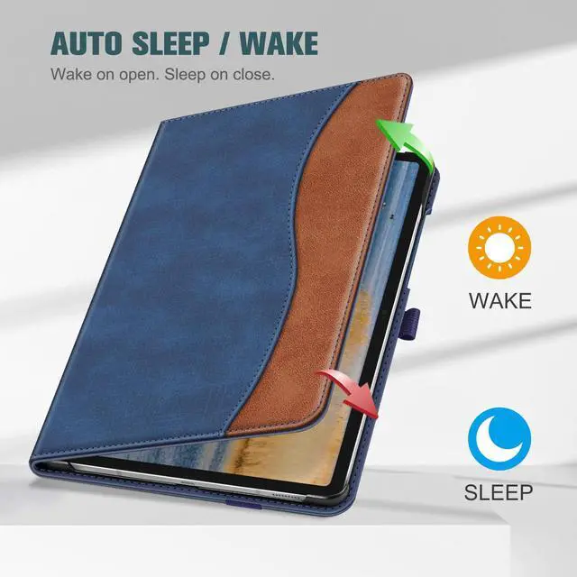 Alt view image 4 of 5 - Fintie Case for Samsung Galaxy Tab S10 FE/ S9 FE 5G 10.9 Inch/Tab S9 11 Inch, Multi-Angle Viewing Protective Cover with Pocket, Auto Sleep/Wake, Denim Blue/Brown