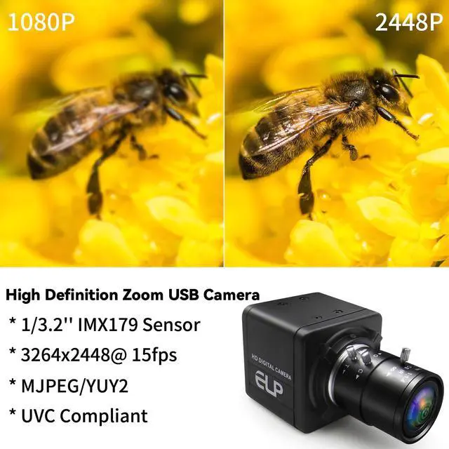 Alt view image 2 of 5 - USB Camera 8MP with 2.8-12mm Manual Varifocal Lens, 4X Optical Zoom Webcam with Metal Case, USB HD Computer Camera with IMX179 Sensor, Plug&Play, for Windows/Linux/Mac/Android, Robot/3D Printer