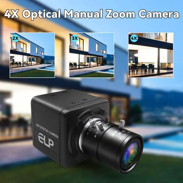 Alt view image 3 of 5 - USB Camera 8MP with 2.8-12mm Manual Varifocal Lens, 4X Optical Zoom Webcam with Metal Case, USB HD Computer Camera with IMX179 Sensor, Plug&Play, for Windows/Linux/Mac/Android, Robot/3D Printer