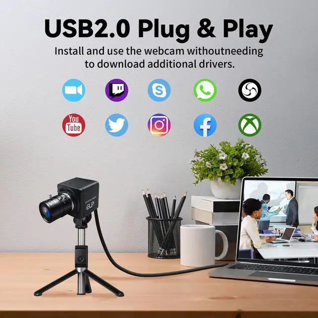 Alt view image 5 of 5 - USB Camera 8MP with 2.8-12mm Manual Varifocal Lens, 4X Optical Zoom Webcam with Metal Case, USB HD Computer Camera with IMX179 Sensor, Plug&Play, for Windows/Linux/Mac/Android, Robot/3D Printer