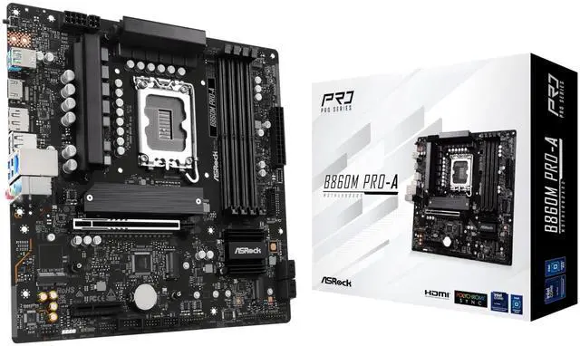 Main image of ASRock B860M Pro A DDR5 8666 MHz 256GB M.2 LGA1851 B860 Micro ATX Motherboard Intel Core Ultra BIOS Flashback SATA3 6.0 Gb/s PCIe 5.0