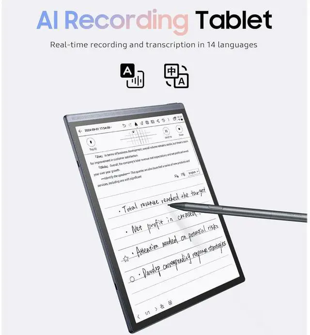 Alt view image 5 of 5 - AINOTE Air 2, 8.2" AI E Ink Tablet, Smart Paper Note-Taking Tablet with Stylus & Adjustable Light, ChatGPT-Powered Multi-Language Transcription, Meeting Minutes Schedule Management Digital Notebook
