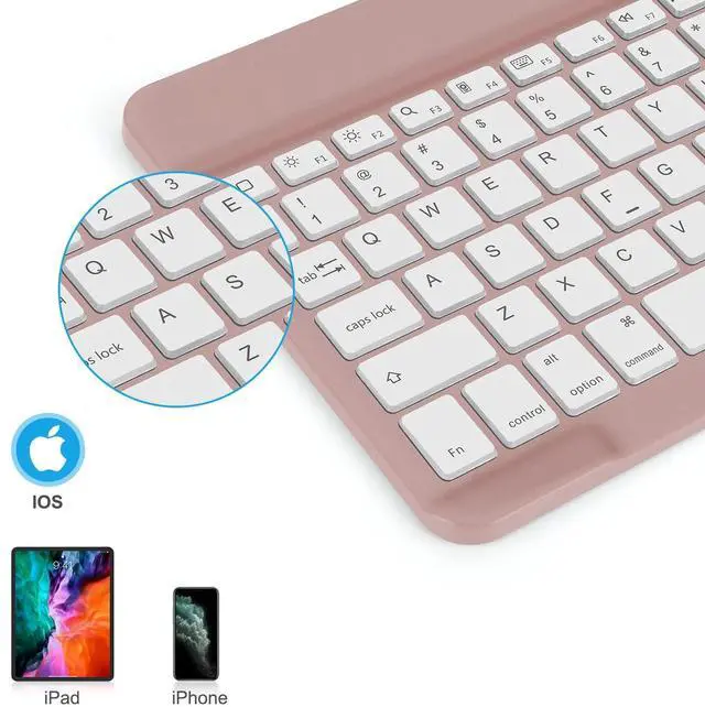 Alt view image 2 of 5 - OMOTON Bluetooth Keyboard, Wireless Rechargeable Keyboard for iPad, iPad Pro, iPad mini/Air with Illuminated LED (Rose Gold)