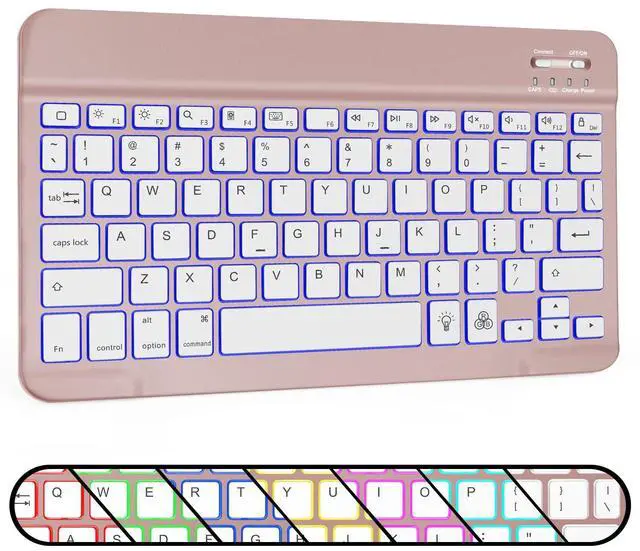 Alt view image 3 of 5 - OMOTON Bluetooth Keyboard, Wireless Rechargeable Keyboard for iPad, iPad Pro, iPad mini/Air with Illuminated LED (Rose Gold)