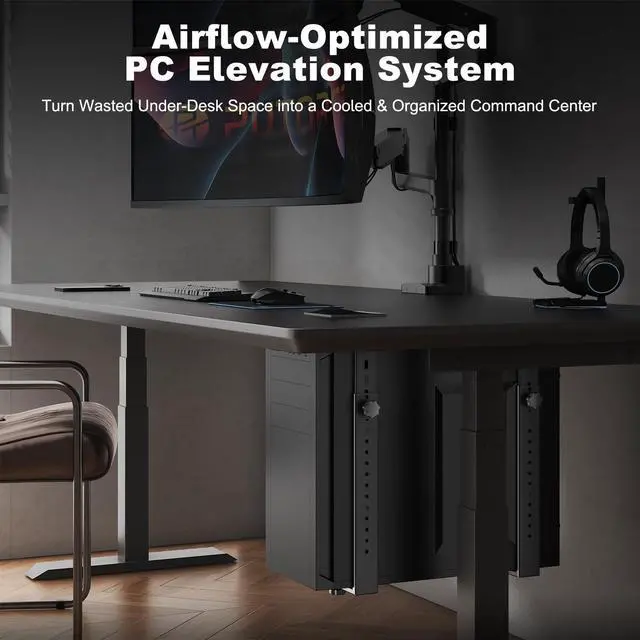 Alt view image 2 of 5 - PUTORSEN Under Desk PC Mount for Mid/Mini-Tower Cases - Vertical/Horizontal CPU Holder up to 77 lbs, Space-Saving Computer Rack for ATX/Micro-ATX/Mini-ITX (Black)