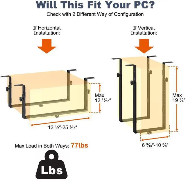 Alt view image 3 of 5 - PUTORSEN Under Desk PC Mount for Mid/Mini-Tower Cases - Vertical/Horizontal CPU Holder up to 77 lbs, Space-Saving Computer Rack for ATX/Micro-ATX/Mini-ITX (Black)