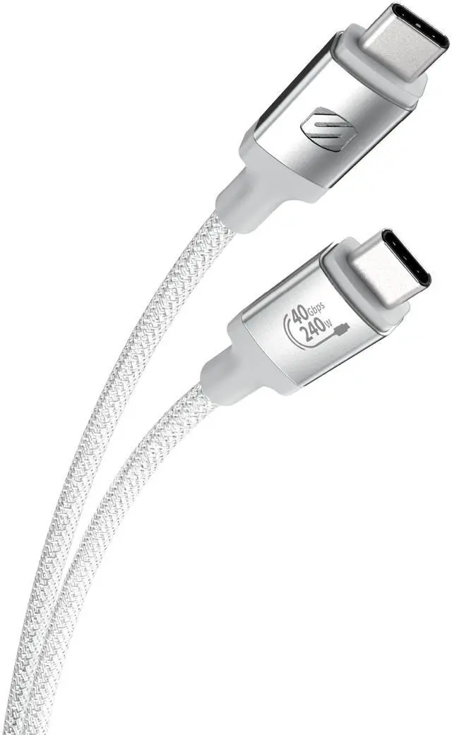 Main image of Scosche CC4B4WT StrikeLine USB4, 4FT USB-C to USB-C Charging Cable with 240W Fast Charging and 40Gbps Data Transfer, Cord Compatible with Thunderbolt 3, MacBook, iPhone 16, iPad, Galaxy, 4K/8K Display