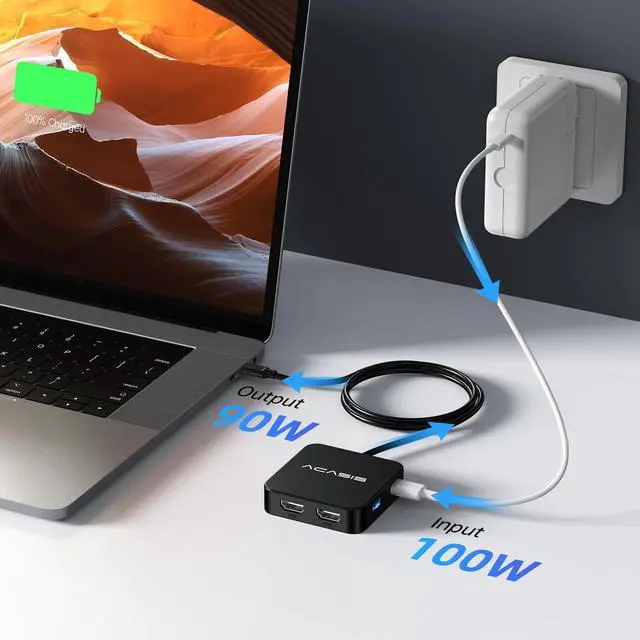 Alt view image 5 of 5 - ACASIS USB C Hub Dual HDMI 4K 60Hz, USB C to Dual HDMI Adapter with 100W PD Charging, 5Gbps Data Transfer, USB C Docking Station Dual Monitor Adapter for Dell XPS/MacBook/Surface/iPhone 15/Lenovo