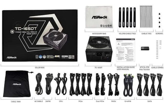 Alt view image 5 of 5 - ASRock TC-1650T Taichi 1650W Titanium Supreme Flagship Fully Modular ATX3.1 PCle5.1 5V Boost 10 Years Warranty Power Supply Japanese Capacitors 80 Plus Titanium Cybenetics Titanium 12V-2x6 Cables