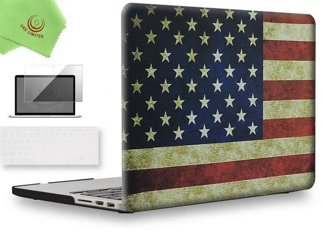 Main image of UESWILL 3in1 Unique Pattern Hard Case Compatible with MacBook Pro (Retina, 15-inch, Mid 2012 to Mid 2015), Model A1398, NO CD-ROM, NO Touch Bar + Keyboard Cover and Screen Protector,US Flag
